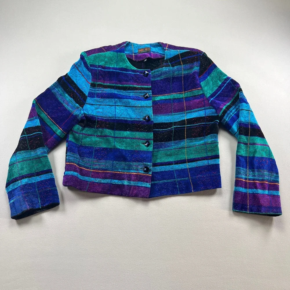 Danni Webb Hand Wovens Jacket Women Medium Multi Horizontal Striped Button Front